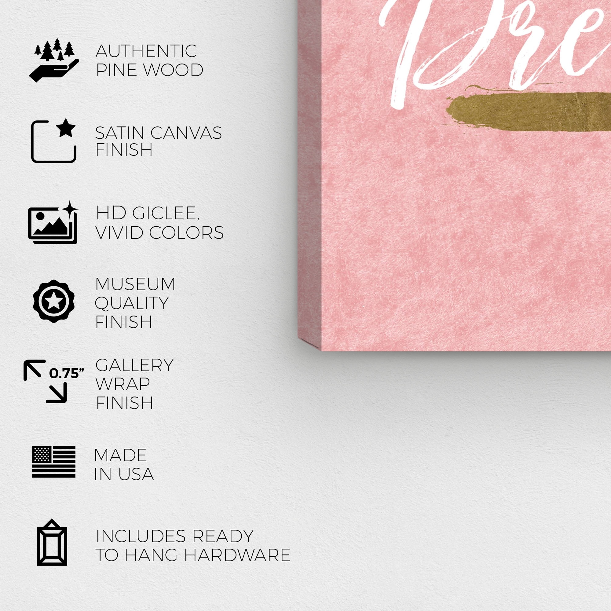 Wynwood Studio Work Hard Dream Big Pink Typography and Quotes Wall Art Canvas Print Pink 12x12