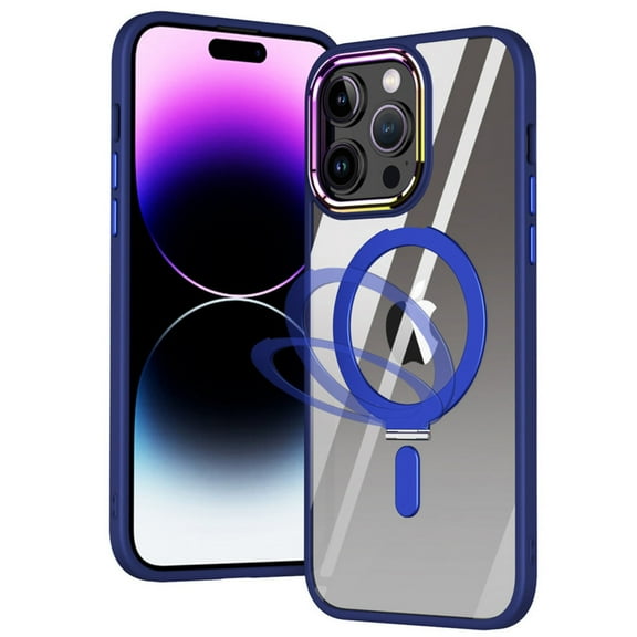 MagSafe Compatible Hybrid Case with Kickstand Ring Holder for iPhone 15 Pro Max - Blue
