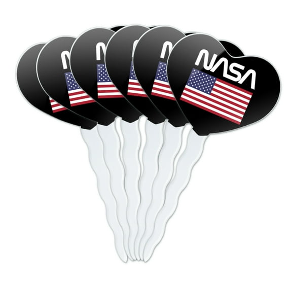 NASA Official Worm Logo United States USA Flag Heart Love Cupcake Picks Toppers Decoration Set of 6