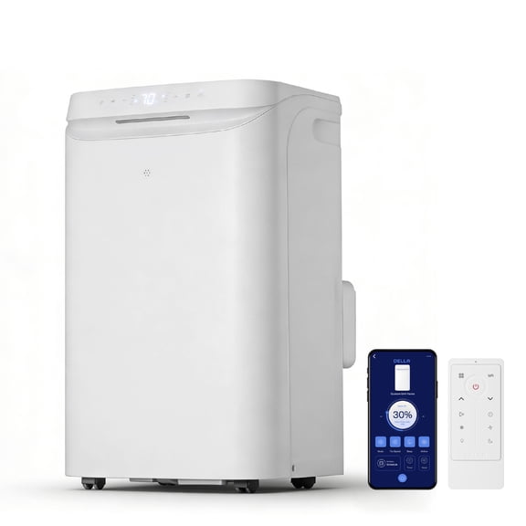 DELLA Smart Portable Air Conditioner, 14,000 BTU Drainage-Free Energy Efficient Cooling AC Units, 49dB Quiet for Bedroom, WiFi App/Voice/Remote Control, Fits 20.5"-67.3" Windows