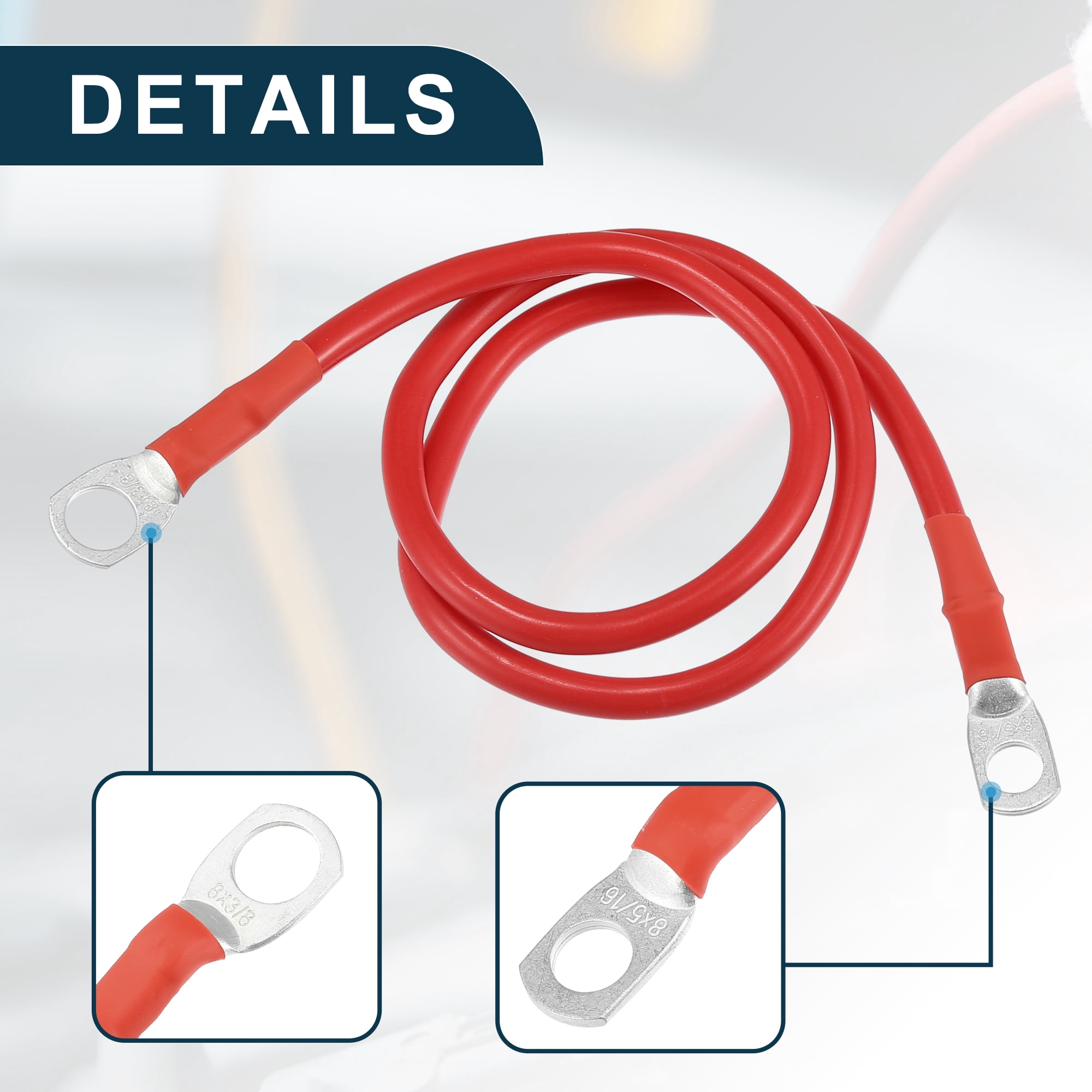 Car Marine Battery Inverter Cable 5/16"-3/8" 2ft Battery Copper Wire Red