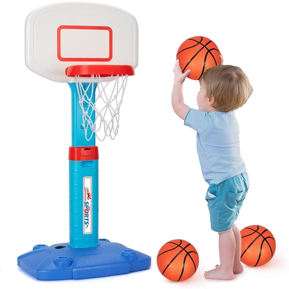 Basketball Hoop Indoor Outdoor Toys for Toddlers 1-3, Kids Basketball Hoop with 3 Balls, Adjustable Mini Basketball Goal, Birthday Sports Toys Gift for Baby Boys Girls Age 1 and Up - Blue