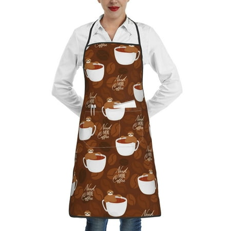

Lukts Cute Sloths Bear Relaxing In Coffee Cup Pattern Kitchen Apron Waterdrop Resistant Apron with adjustable Aprons for Women and Men with Pockets Cooking Apron