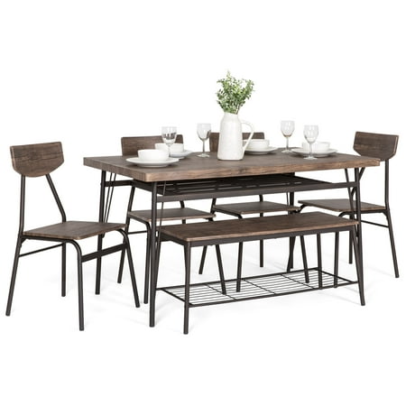 Best Choice Products 6-Piece 55in Wooden Modern Dining Set for Home, Kitchen, Dining Room with Storage Racks, Rectangular Table, Bench, 4 Chairs, Steel Frame, (Best Cheap Furniture Stores)
