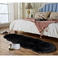 thumbnail image 2 of Latepis Soft Faux Sheepskin Fur Rug 2x6 Feet Runner Rug Black Fluffy Rug Shag Rug Carpet Area Rug for Bedroom Living Room Hallway, Black Fur Rug, 2 of 9