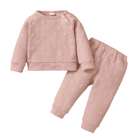 

Kucnuzki 3 Months Baby Girl Fall-Winter Outfits Pants Sets 6 Months Long Sleeve Solid Color Plaid Twist Patter Sweatshirt Tops Elastic Pants 2PCS Set Pink