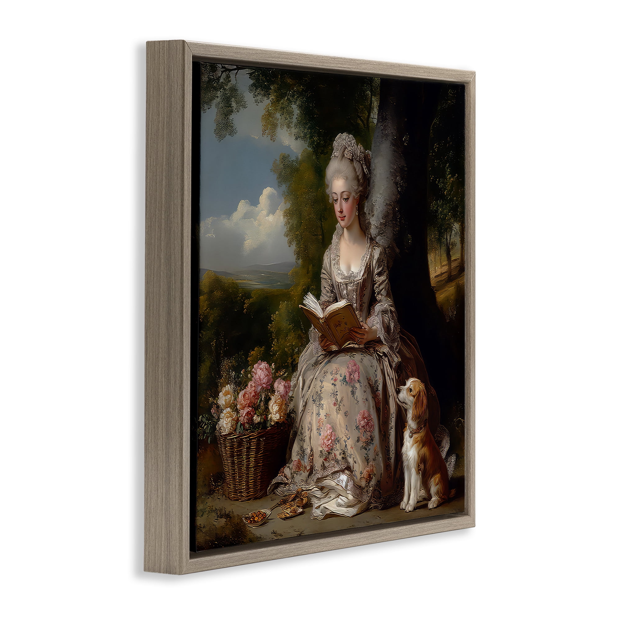 Stupell Industries Rococo Lady with Dog Brown Framed Floater Canvas Wall Art, design by The Wands Want