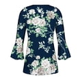 thumbnail image 5 of Pompotops Tunique Décontractée à Manches 3/4 Imprimée Florale Col en V pour Femmes Chemises Basiques d'Été Blouse Plissée Liquidation, 5 of 5