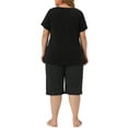 thumbnail image 3 of Ropa de descanso de tallas grandes para mujeres, conjunto de 2 piezas con camisetas de manga corta y pantalones tobilleros, sudaderas, conjuntos de pijama, negro 2X, 3 of 5