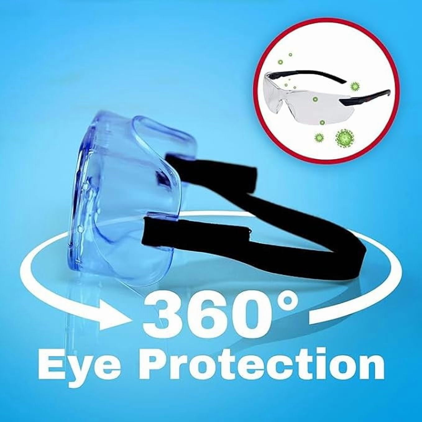 10 PACK Safety Goggles with Clear Anti-Fog Lens, Soft PVC Frame, Individual Headband Adjustment, 180 Degree Field of View