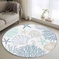 thumbnail image 2 of Blue Aqua Grey Coastal Large Area Rugs for Bedroom Living Room, Soft Non Slip Carpet Bedside Rug, Summer Beach Coral Shell Starfish Round Floor Cover Kitchen Accent Rug 4' for Dining Room/Office, 2 of 9