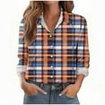 thumbnail image 2 of Uootdi Plaid Long Sleeve Shirts for Women Collared Button Down Dressy Rolled Up Blouse Business Casual Work Tops Gift, 2 of 7
