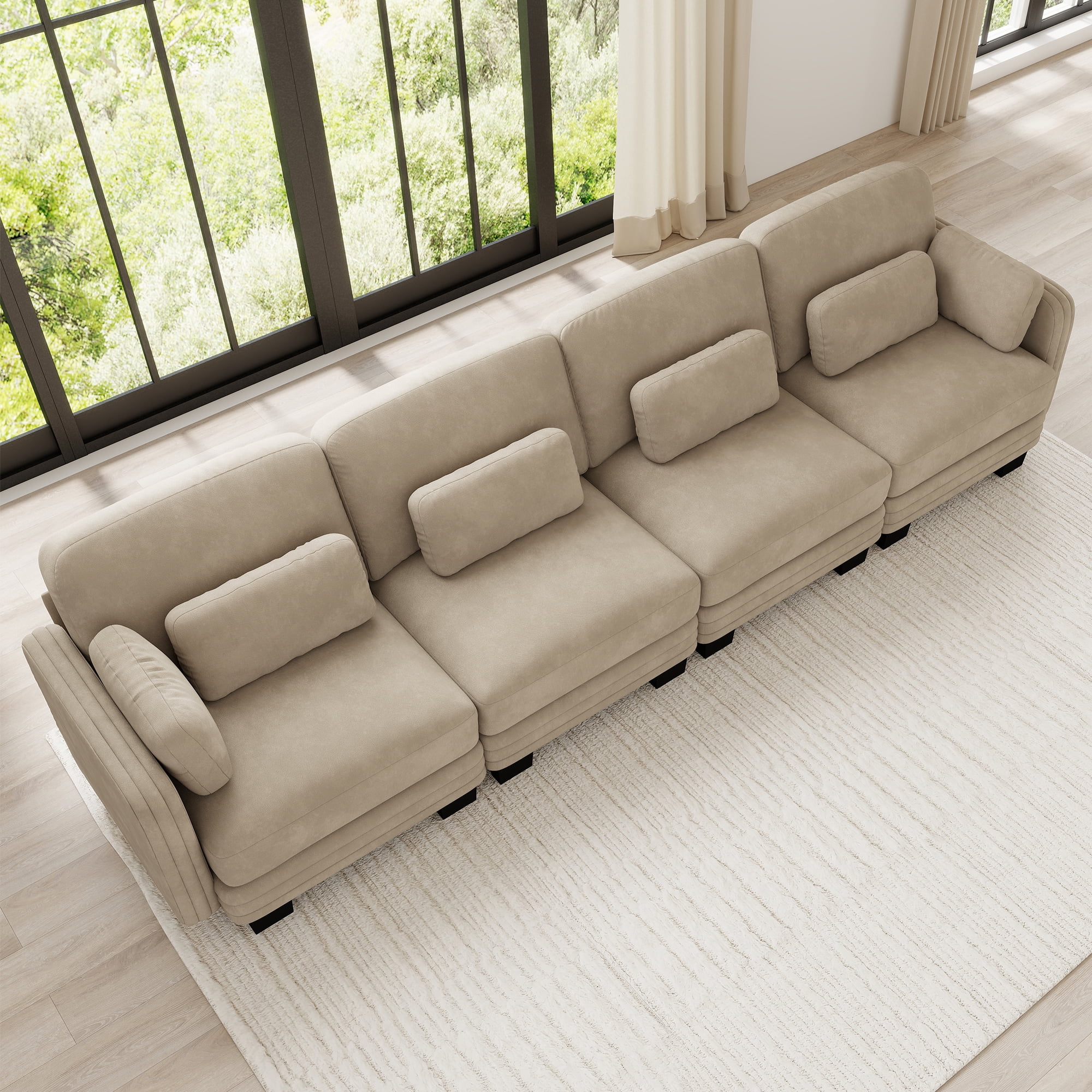 130" Tufted Modern Modular Sectional 4 Seater Sofa Couch with 6 Pillows