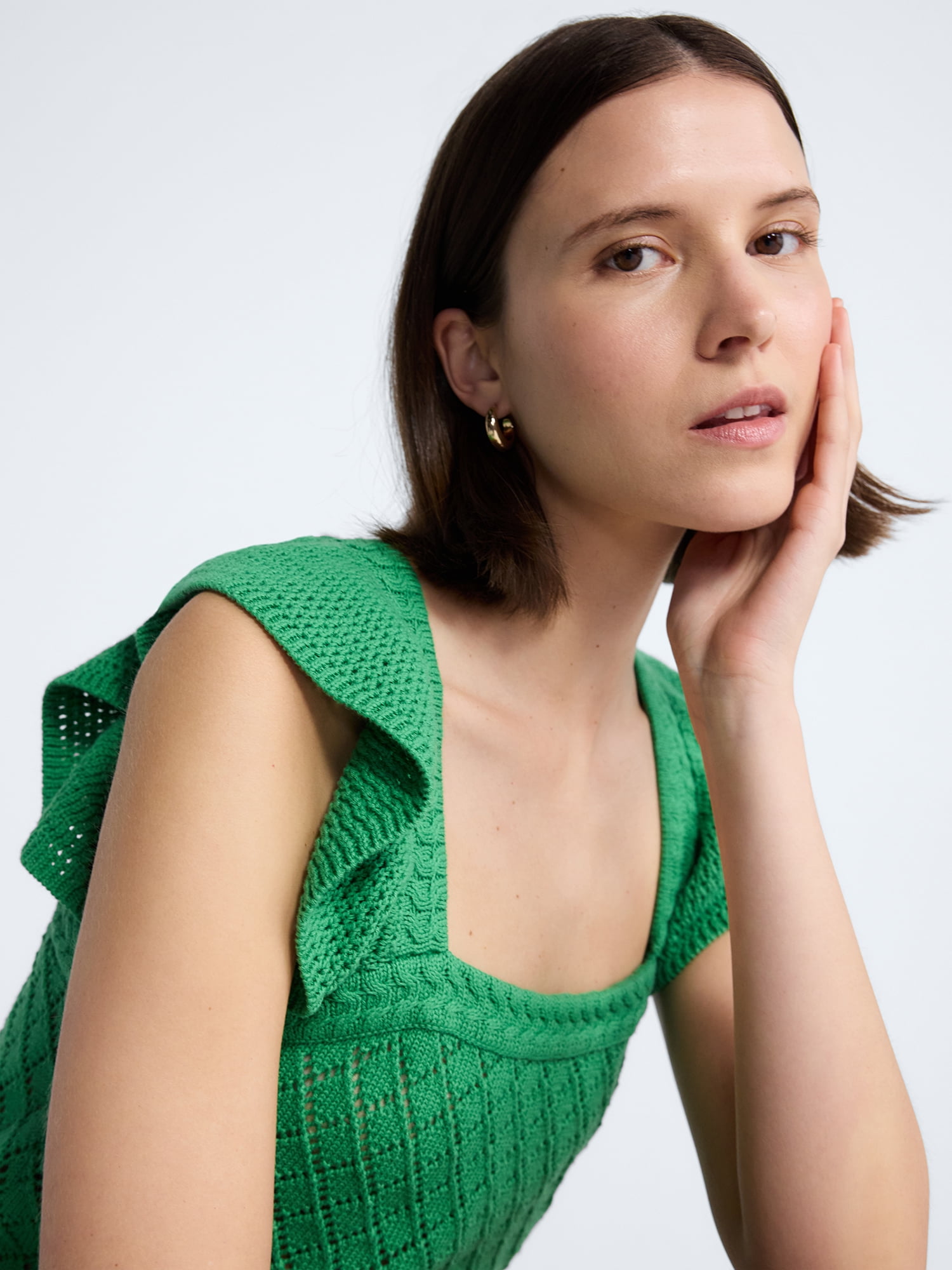Free Assembly Women's and Women's Plus Square Neck Cotton Sweater with Flutter Sleeves, Sizes XS-4X