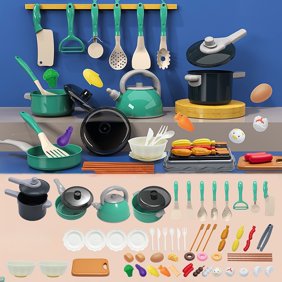 syligr 61Pcs Pretend Play Kitchen Toy Set, Kids Cutting Cooking Toys for Toddlers, Cookware Playset, Role Play Kitchen Accessories for Boys Girls, Gift for Ages 3-6, Christmas Birthday Present