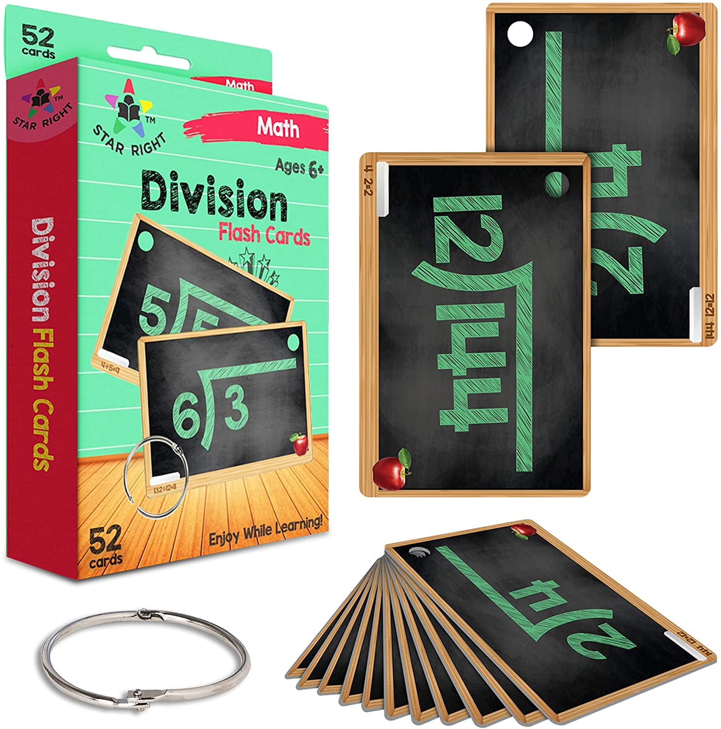 Star Right Multi Math Flashcards Pack Division 1 Ring and 52 Hole