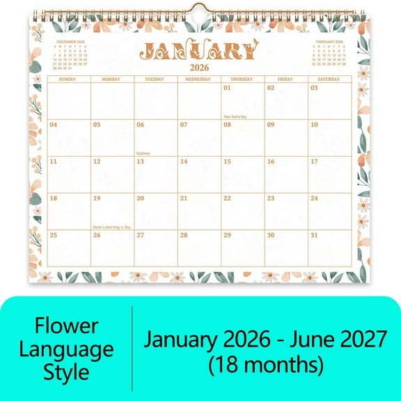 Elainilye 2025-2026 Calendar, Wall Calendar Runs from July 2025 to December 2026, 18 Months Calendar with Thick Paper, Double Coil Binding Large Calendar with Multiple Holidays for Planning