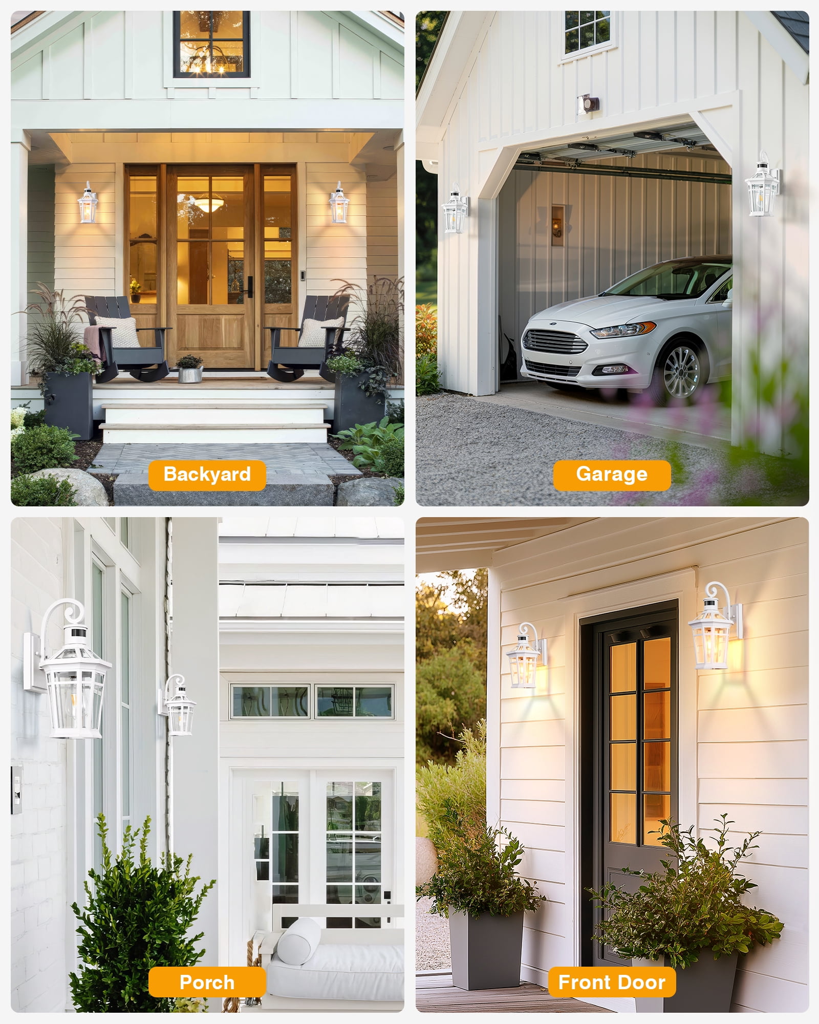 OPAXIS Motion Sensor Outdoor Wall Sconce, White Outdoor Garage Lighting Fixtures, 2-Pack Front Porch Lights Wall Mount with E26 Base, Waterproof Exterior Lantern for House with Adjustable Sensitivity
