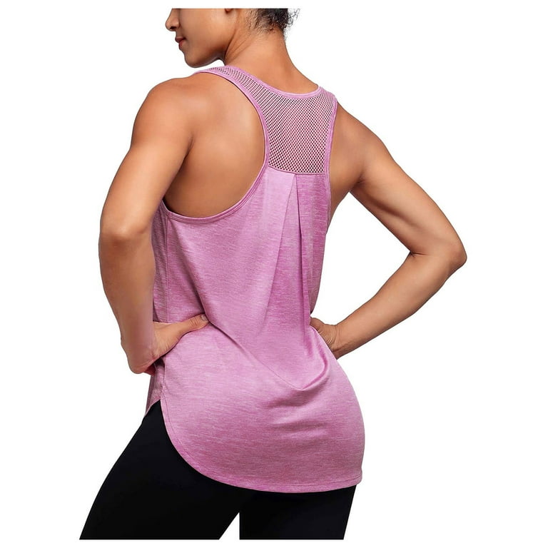 MRULIC tank top for women Women Workout Tops Mesh Racerback Yoga Tank Shirts  Gym Running Tops Womens tank tops Pink + XL 