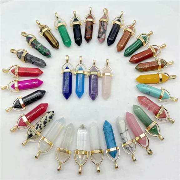 HOOUN Natural Stone 100pcs Gold Hexagonal Column Pendants for Jewelry Making Wholesale-Mixed