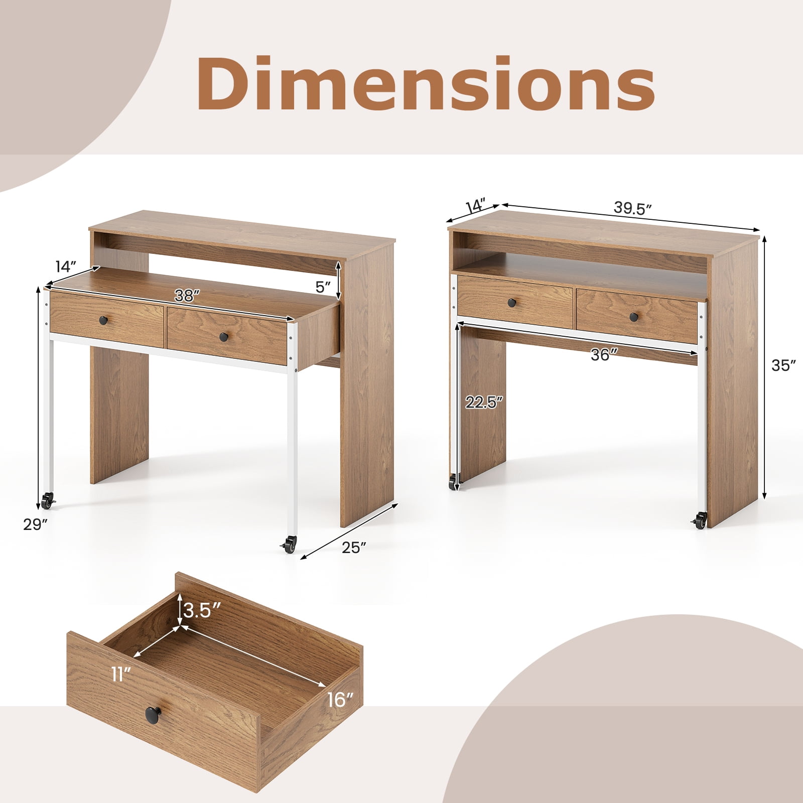 Gymax Extendable Computer Desk w/ 2 Storage Drawers & Monitor Shelf