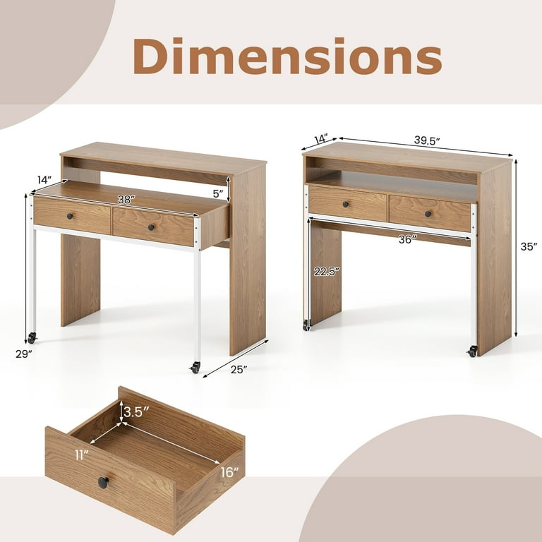 Gymax Narrow Slim Storage Office Computer Desk with Drawers