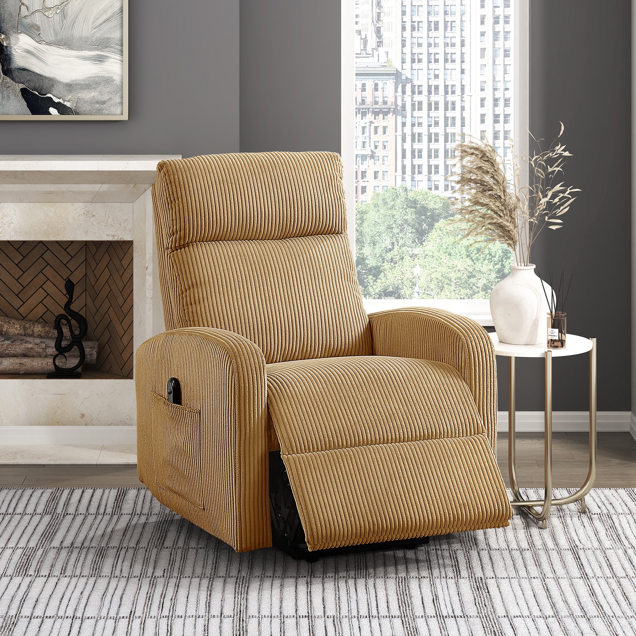 OakvillePark Niven Corduroy Power Lift Chair, Yellow