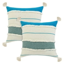 LR Home Trisha Casual Striped Cotton Throw Pillows, Turquoise, 20" x 20", Set of 2
