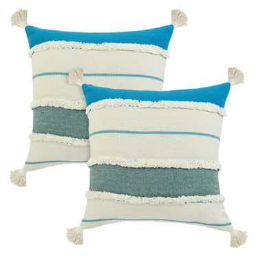 LR Home Trisha Casual Striped Cotton Throw Pillows, Turquoise, 20" x 20", Set of 2
