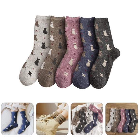 WRITWAA 5 Pairs Women's Warm Vintage Wool Socks Assorted Colors Breathable Comfortable Winter Socks
