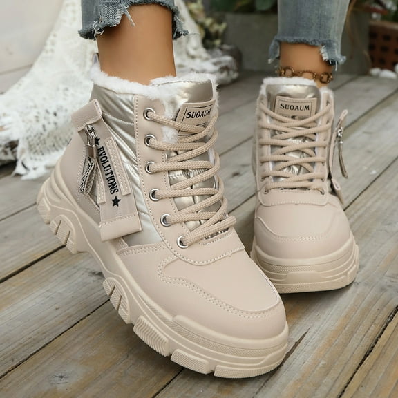 ToyKingdee Womens Boots Warm Winter Boots Ladies Fur Lined Ankle Boots Lace Up Outdoor Booties Anti-Slip Sneakers Waterproof Walking Shoes