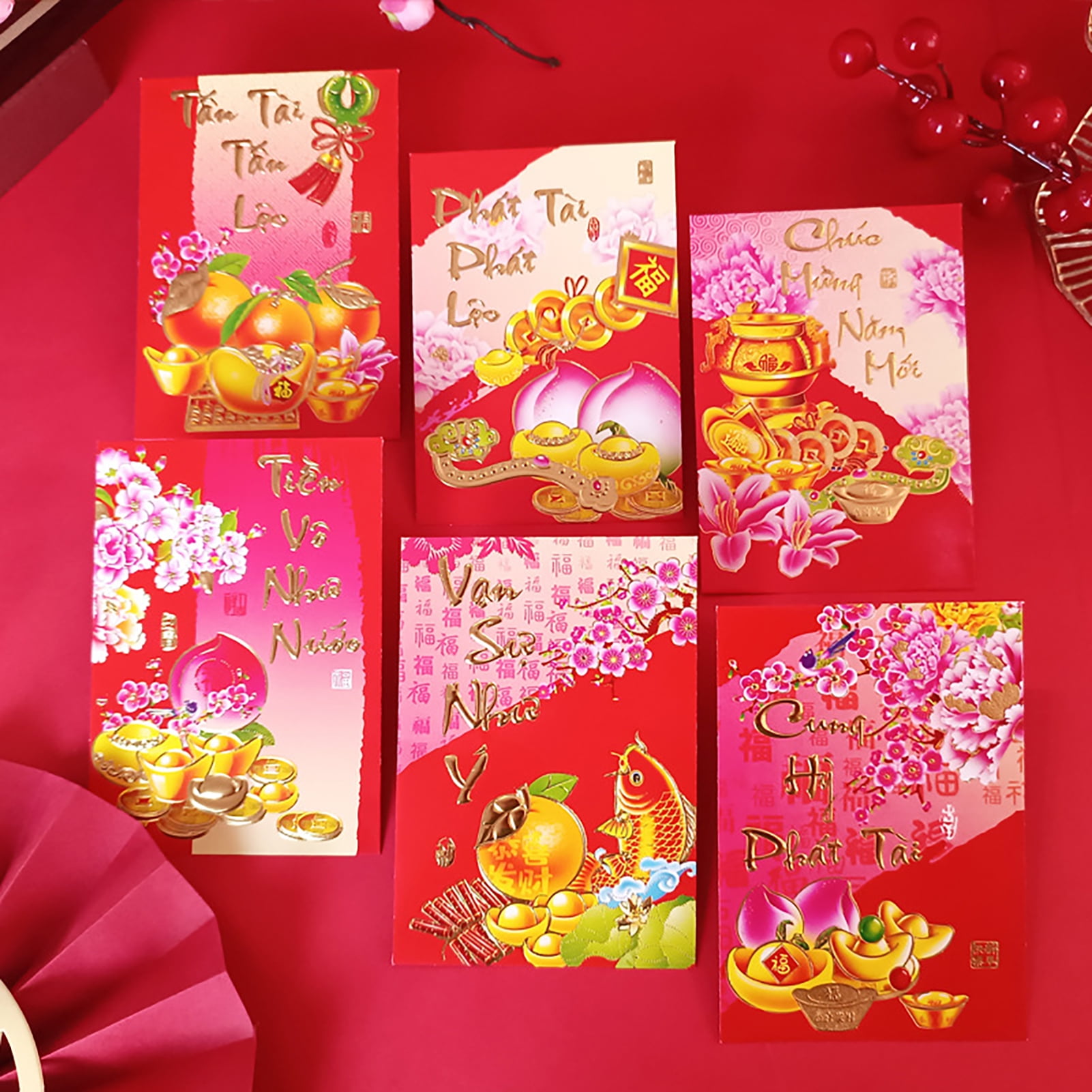 GROFRY 3 Pack New Year Red Envelopes Cartoon Vietnamese Rabbit Year Plum  Blossom Red Envelope Gift Bags for New Year Party