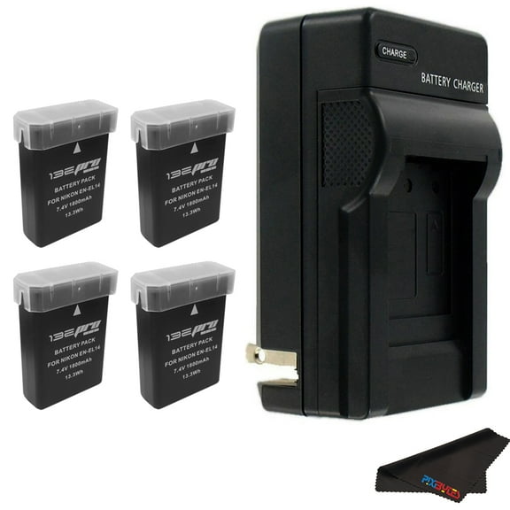 Pixibytes EN-EL14 Battery Charger and Batteries for Nikon DSLR Cameras