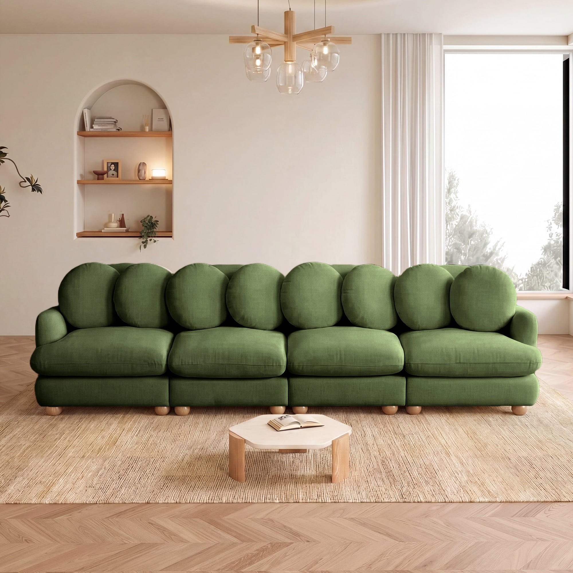 123" Large Chenille Modular Sectional Sofa 4 Seater Deep Seat Couch with 8 Throw Pillows