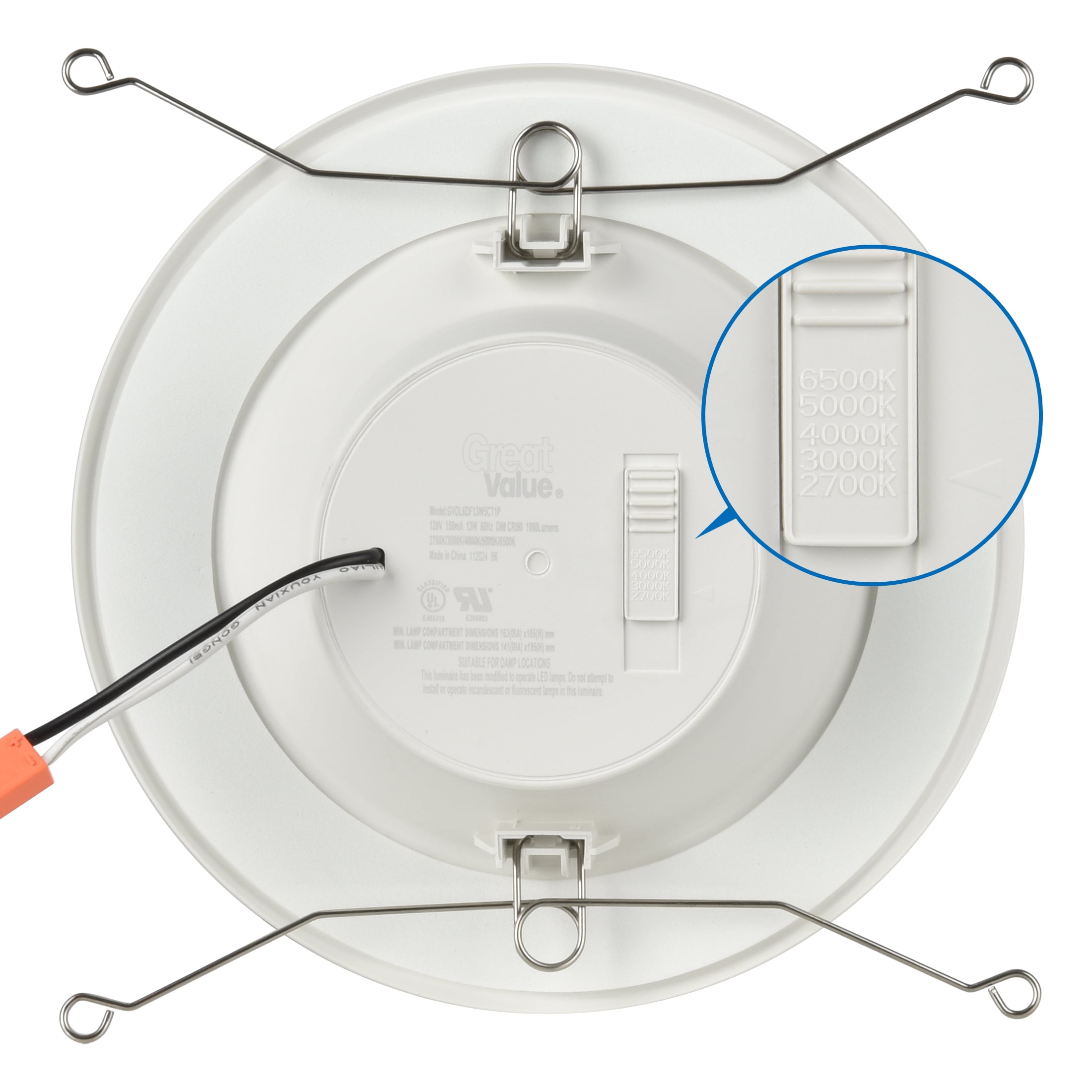Great Value 6 in LED Retrofit Downlight, 13W, 75W Replacement, 5 Color Temperatures, E26 Medium Base, 12 Count