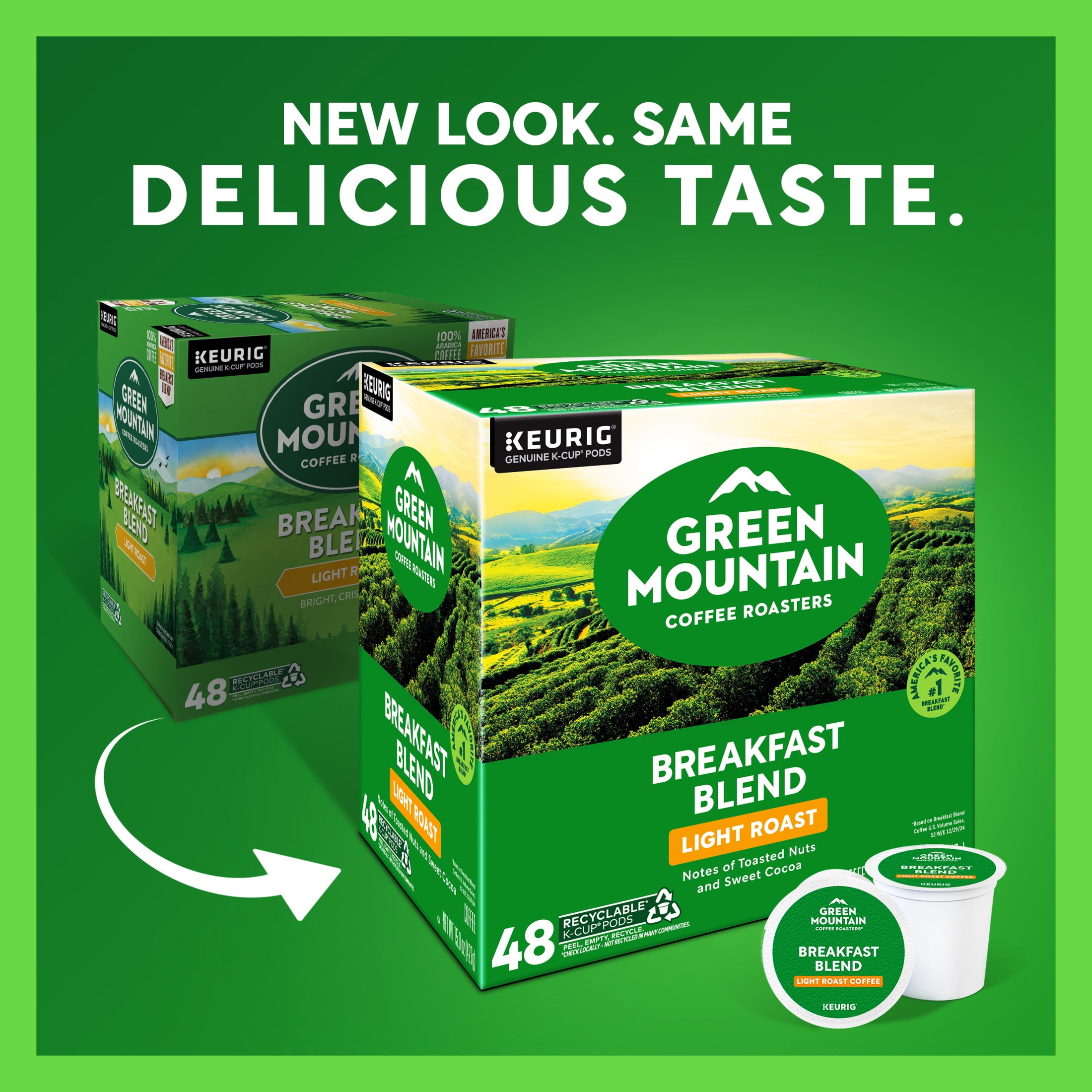 Green Mountain Coffee Roasters, Breakfast Blend Light Roast K-Cup Coffee Pods, 48 Count