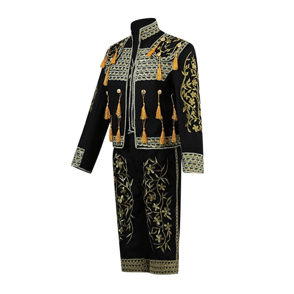 Elegant Men's Embroidered Tuxedo Set Blue Red Black White | Formal 2-Piece Suit with Gold Trim & Fringe | Regular Fit Floral Blazer Jacket Waistcoat Pants for Wedding Prom