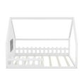 thumbnail image 3 of Aukfa Floor House Bed for Kids, Wood Full Bed Frame with Fence, White, 3 of 8
