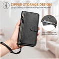 thumbnail image 4 of Funda para Motorola MOTO G82 5G con cremallera tipo cartera, tarjetero, marco de fotos, soporte y cordón, de piel sintética. Negro, 4 of 5