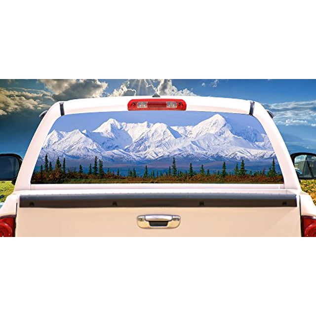 SignMission MOUNTAINRear Window Graphic Back Truck Decal SUV View Thru Vinyl, 18" X 58", Mountain
