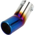 thumbnail image 1 of 1 Pc Curved Exhaust Tip 1.1" - 2.4" Inlet 2.5" Outlet 7.1" Length Tailpipe Universal Car Bolt on Stainless Steel Burnt Blue Rear, 1 of 8