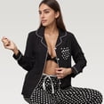 thumbnail image 3 of Women's Polka Dot Pajama Set with Long Sleeve Button Top and Elastic Waist Pants - Small, Black, 3 of 6