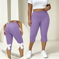 thumbnail image 5 of Women's Plus Size Capri Leggings Bowknot Split Back Soft Stretch High Waisted Workout Yoga Cute Summer Capris (3XL, Purple), 5 of 8