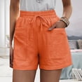 thumbnail image 3 of Pantalones cortos con cordón para mujer, cintura alta, informales, sueltos, pierna ancha, pantalones cortos con cordones y bolsillos para verano, naranja, L, 3 of 6