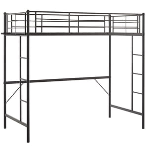 Zimtown Twin Loft Bed with Dual Ladders, Black Metal Frame