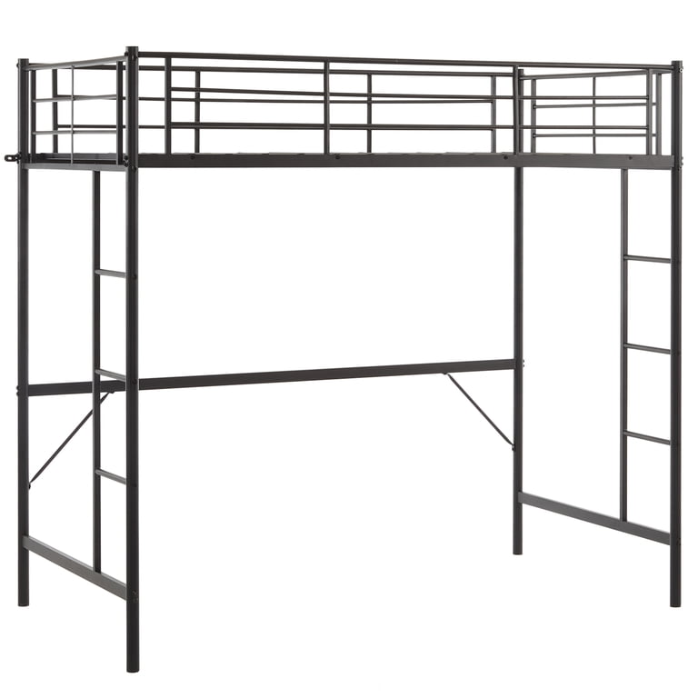 Zimtown Twin Loft Bed with Dual Ladders, Black Metal Frame photo 1