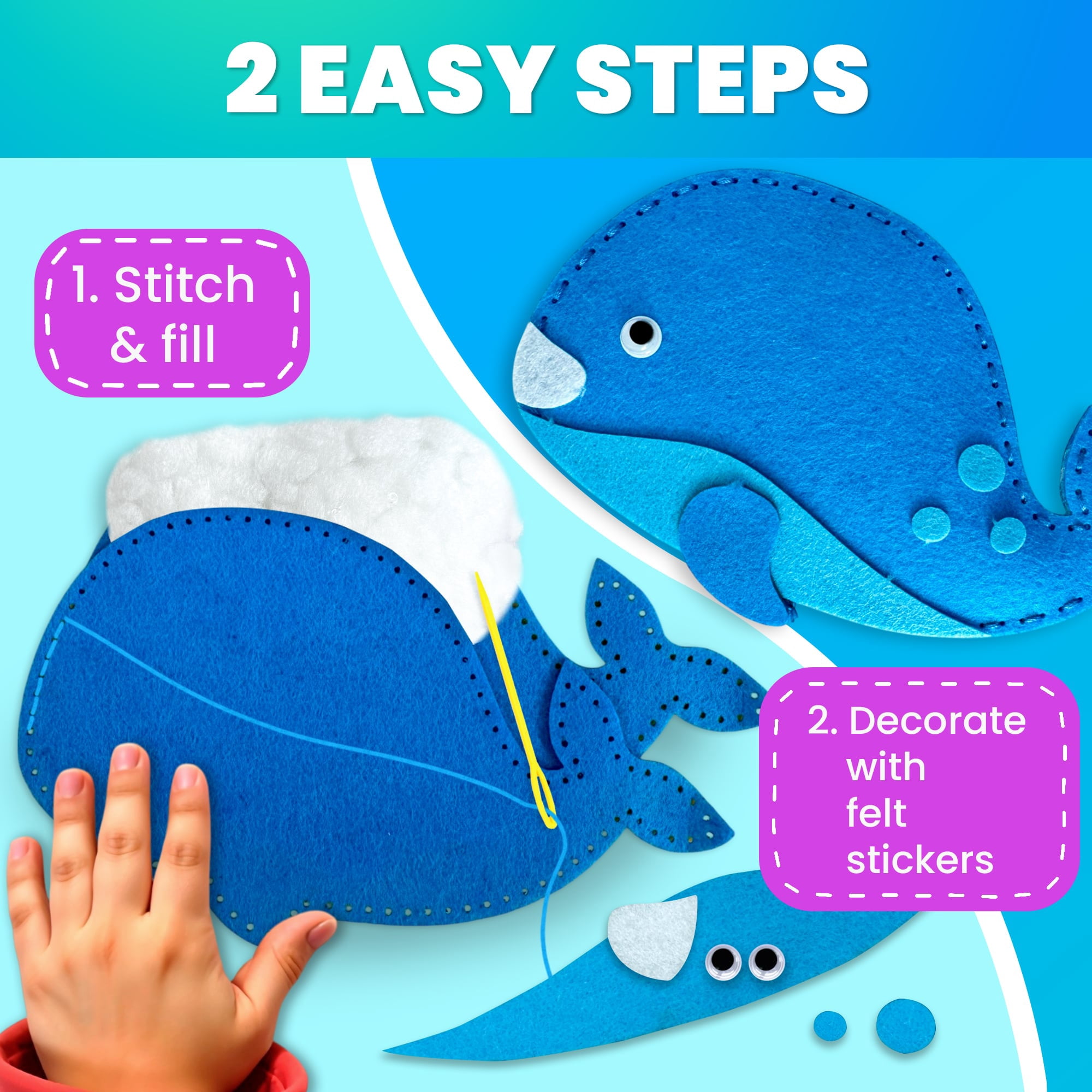 Quokka Kids Crafts Ages 4-8 - Arts Crafts for Kids Ages 6-8 Girls Boys - Sea Animals Sewing Kit Basic