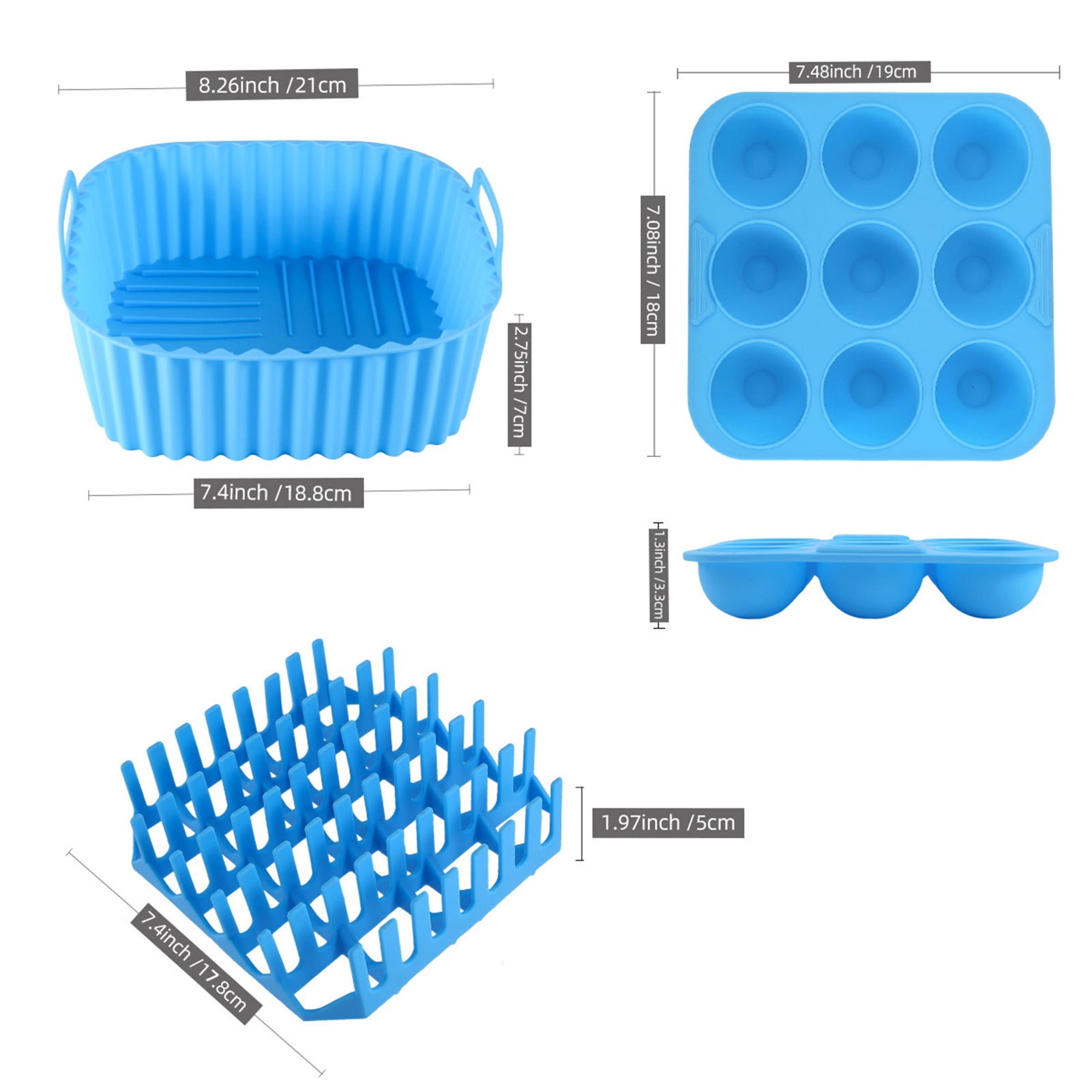 tasrioml Air Fryer Silicone Basket Liners Large Square Oven Pan BBQ Grill Reusable Cake Molds for Hot Dogs Bacon Jelly