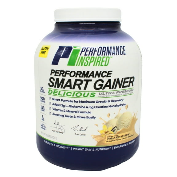 Performance Inspired Nutrition - Smart Mass Gainer Powder - Recover & Rebuild Muscles - L-Glutamine – 50G Protein - Creatine - Digestive Enzymes - Vanilla Bean Ice Cream - 6 Lbs
