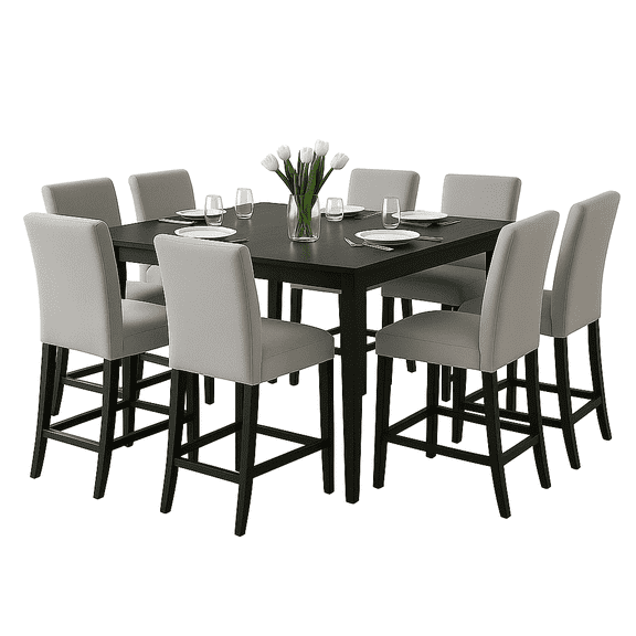 Cartesian 9 Pc Counter Height Table with Leaf and Stools set In Gray / Black